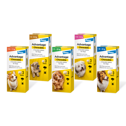 Advantage Chewable Tablet Flea and Tick Protection for Dogs – 3 Pack (All Sizes)